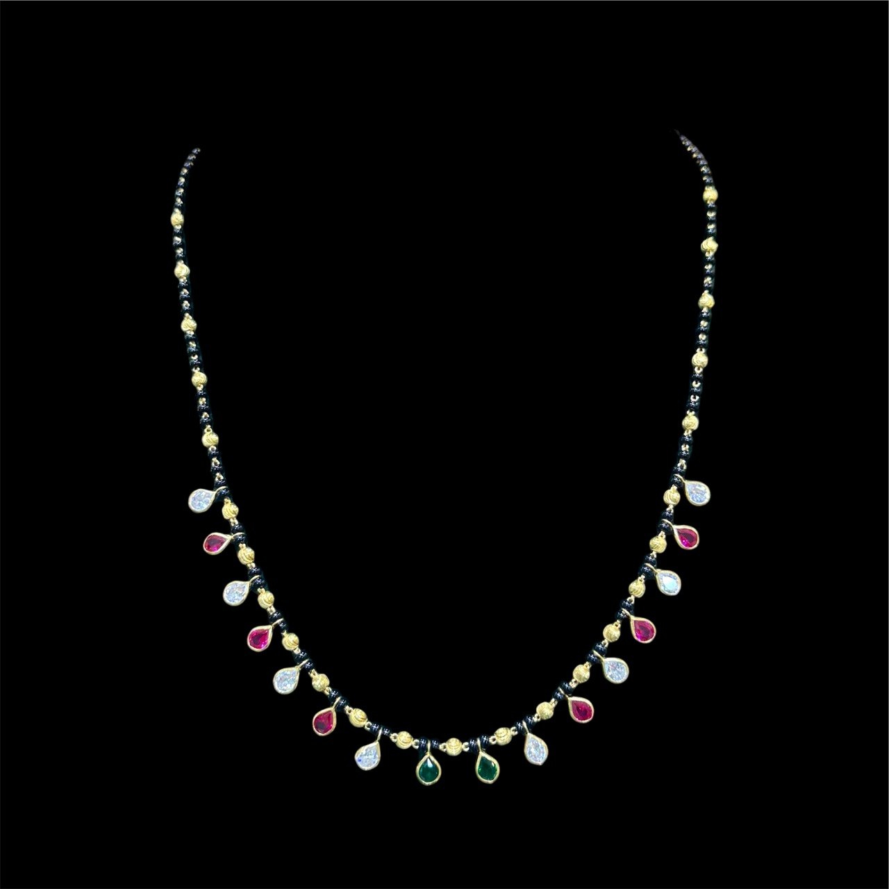 photo_6237747803790708775_y Radiant Multi-Stone Teardrop Gold Black Bead Chain in 22 KT gold by Gold Palace, Nellore
