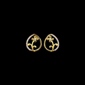 Ornate Flower Teardrop Gold Studs in 22 KT gold by Gold Palace, Nellore
