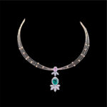 Opulent Emerald-Green Drop Rose Gold Necklace in 18 KT gold by Gold Palace, Nellore