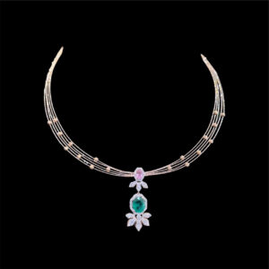 Opulent Emerald-Green Drop Rose Gold Necklace in 18 KT gold by Gold Palace, Nellore