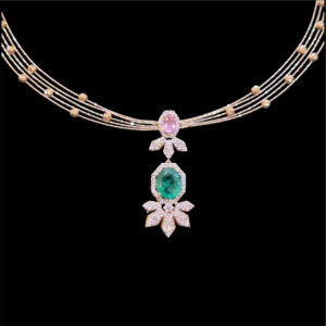 Opulent Emerald-Green Drop Rose Gold Necklace in 18 KT gold by Gold Palace, Nellore