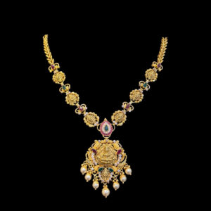 Divine Temple Lakshmi Kempu Antique Gold Necklace in 22 KT gold by Gold Palace, Nellore