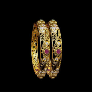 Ornate Kempu Floral Openwork Gold Baby Bangles in 22 KT gold by Gold Palace, Nellore