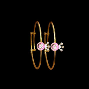 Dainty Pink Enamel Crown Gold Baby Bangles in 22 KT gold by Gold Palace, Nellore