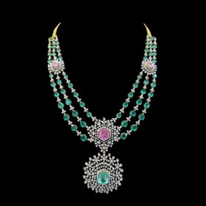 Ethereal Emerald Drop Diamond Rose Gold Haaram in 18 KT gold by Gold Palace, Nellore