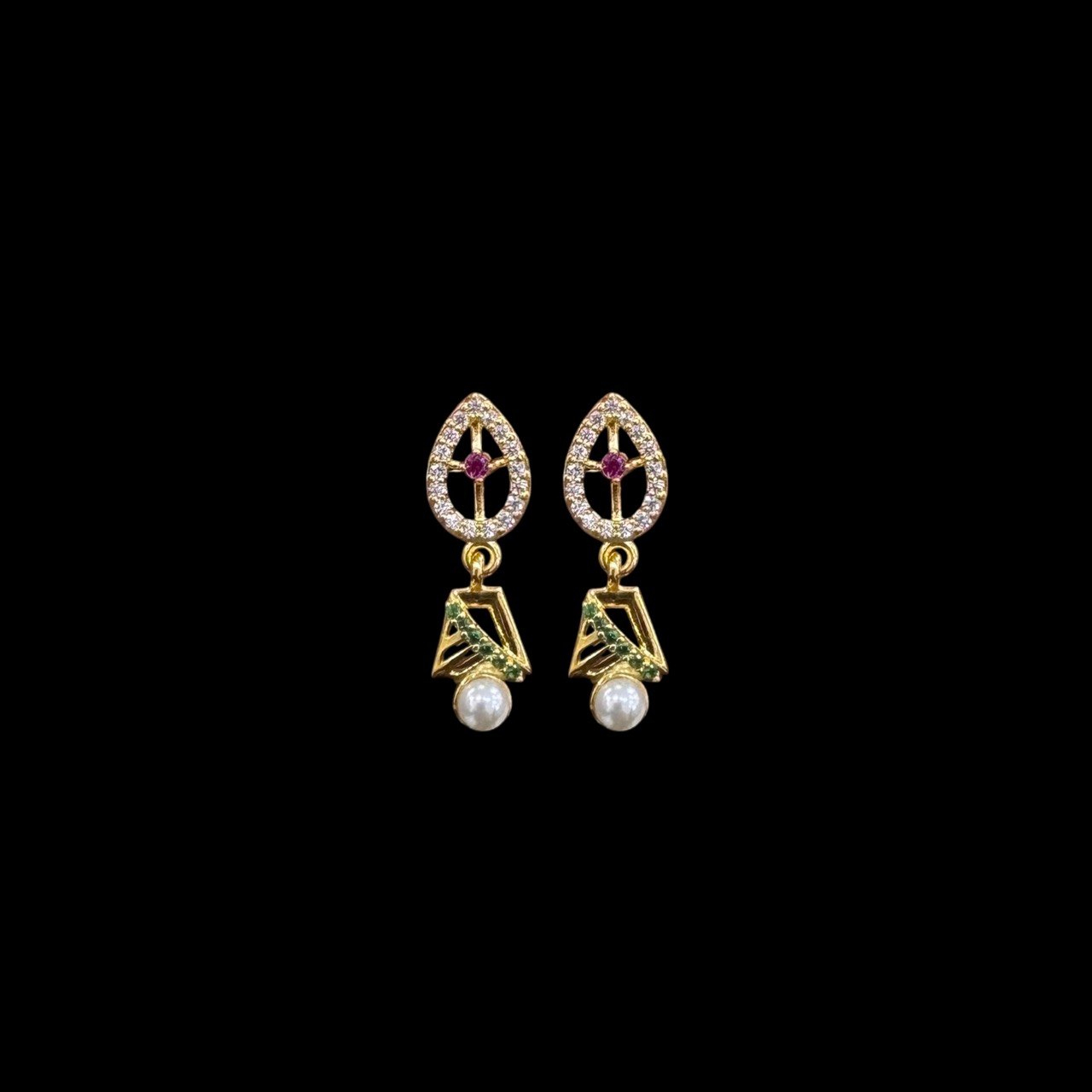 photo_6255877964553719697_y Elegant Emerald & Pearl CZ Gold Drop Earrings in 22 KT gold by Gold Palace, Nellore
