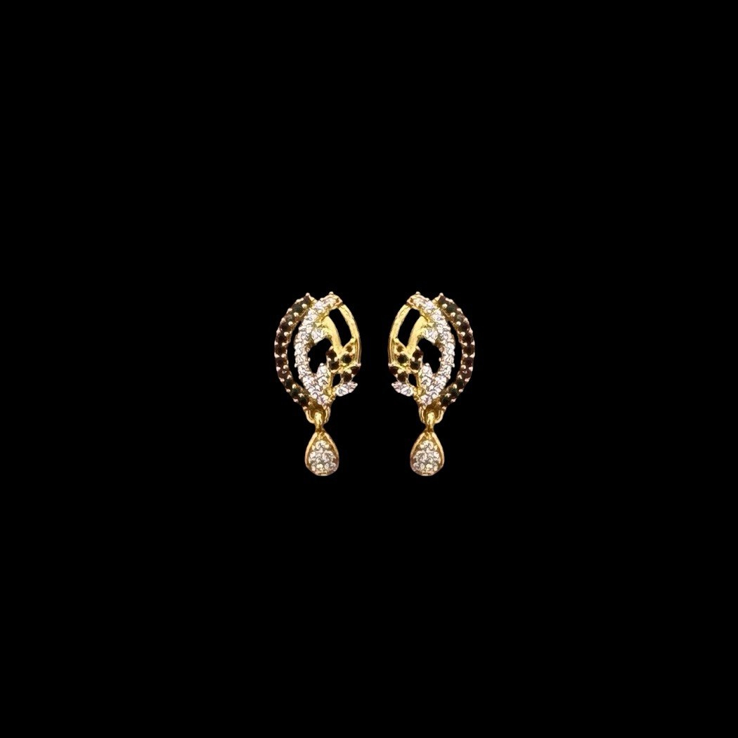 photo_6255877964553719713_y Ornate Black & White CZ Leaf Gold Studs in 22 KT gold by Gold Palace, Nellore