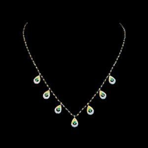 Serene Emerald Teardrop Black Bead Gold Chain in 22 KT gold by Gold Palace, Nellore